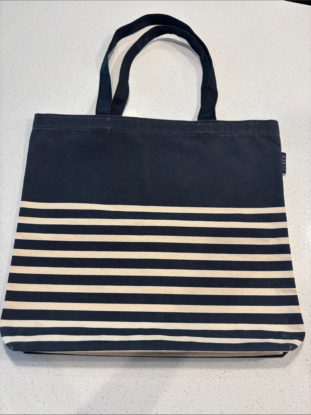 J Crew Striped Navy and Cream Canvas Tote Bag